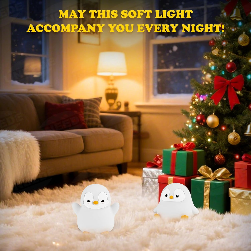 UNEEDE Sitting Penguin Night Light Silicone Touch Lamp, USB Rechargeable, Dimmable Nursery Light & Decoration, Squishy Night Light Cute…