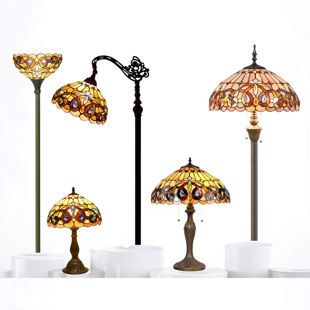 WERFACTORY Tiffany Style Table Lamp Colorful Stained Glass Serenity Victorian Bedside Lamp16X16X24 Inches Desk Light Metal Base Decor…