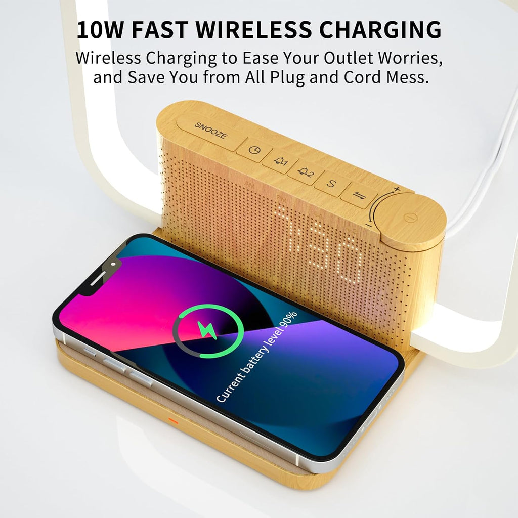 Sunrise Alarm Clock with Wireless Charging Desk Touch Lamp 3 Level Dimmable Wake-up Light Bedside Lamps for Bedroom Living Room, Sunrise…