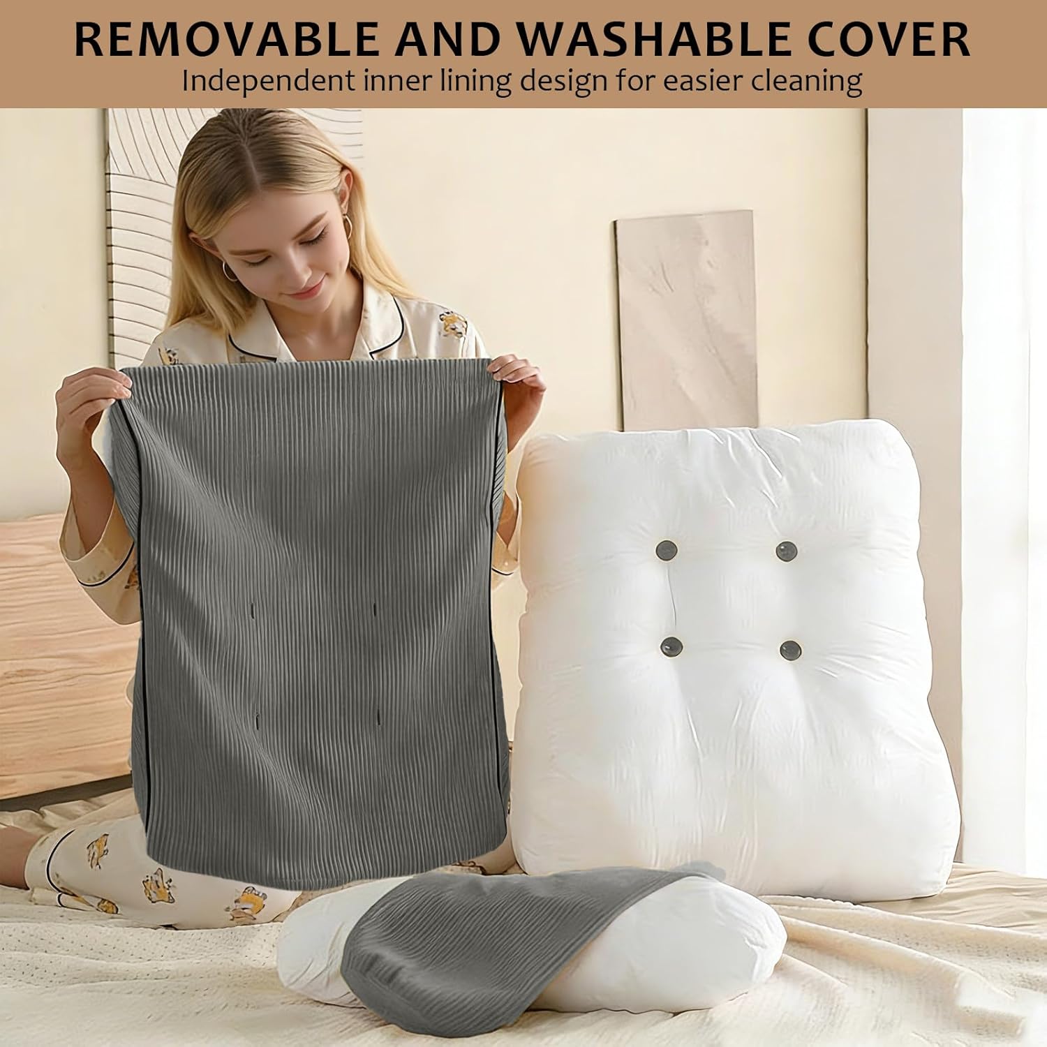 Bcareself Wedge Pillow – Reading & Bed Rest Pillow for Sitting in Bed, Couch, or Floor, Multi-Purpose Headboard Wedge for Sleeping, After S…