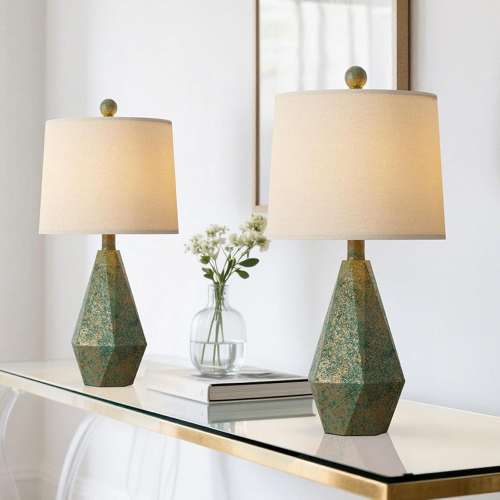 PoKat 20.25" Green Table Lamps Set of 2 for Night Stands, Vintage Bedside Lamps for Bedroom Living Room, Retro Bedroom Lamps for End…