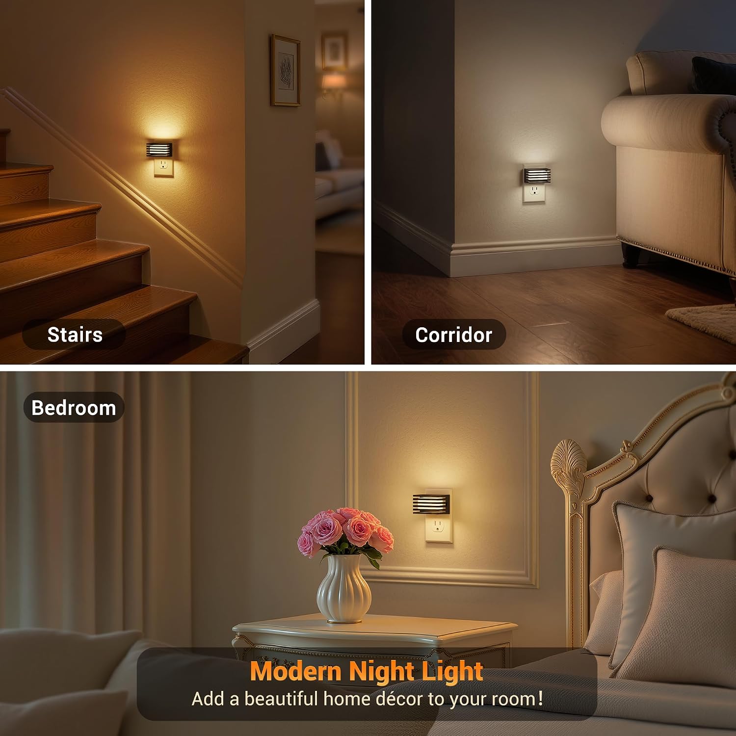 JandCase LED Night Light, [2 Pack] Night Lights Plug into Wall with Dusk to Dawn Sensor, 3 Colors 3000K/5000K/Amber, Plug in Nightlight…