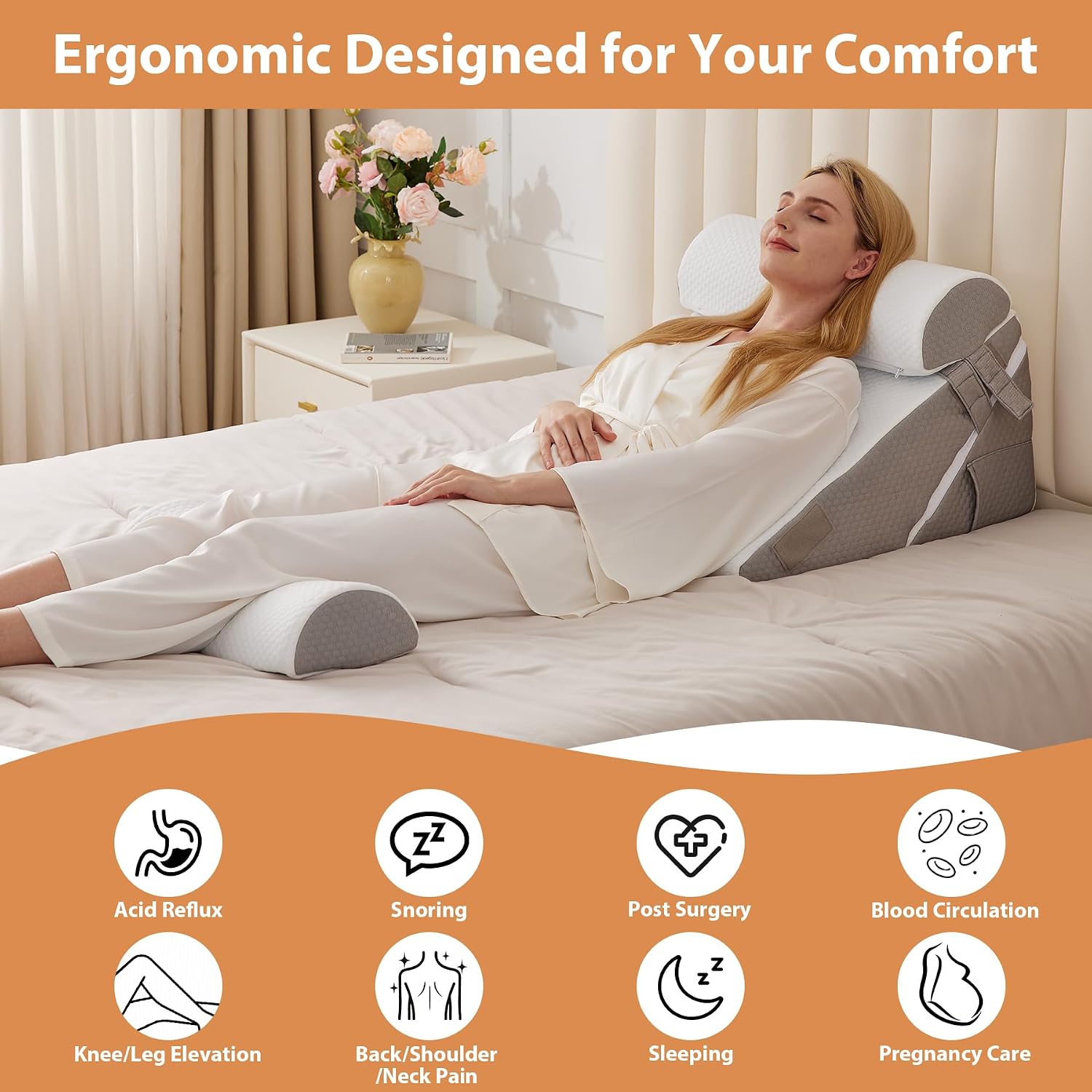EnjoyaBetterLifeFromHere BIEEZZK 4PCS Wedge Pillow Set for After Surgery, Back Pillow for Bed Sitting up, 9&12inch Adjustable Memory Foam B…