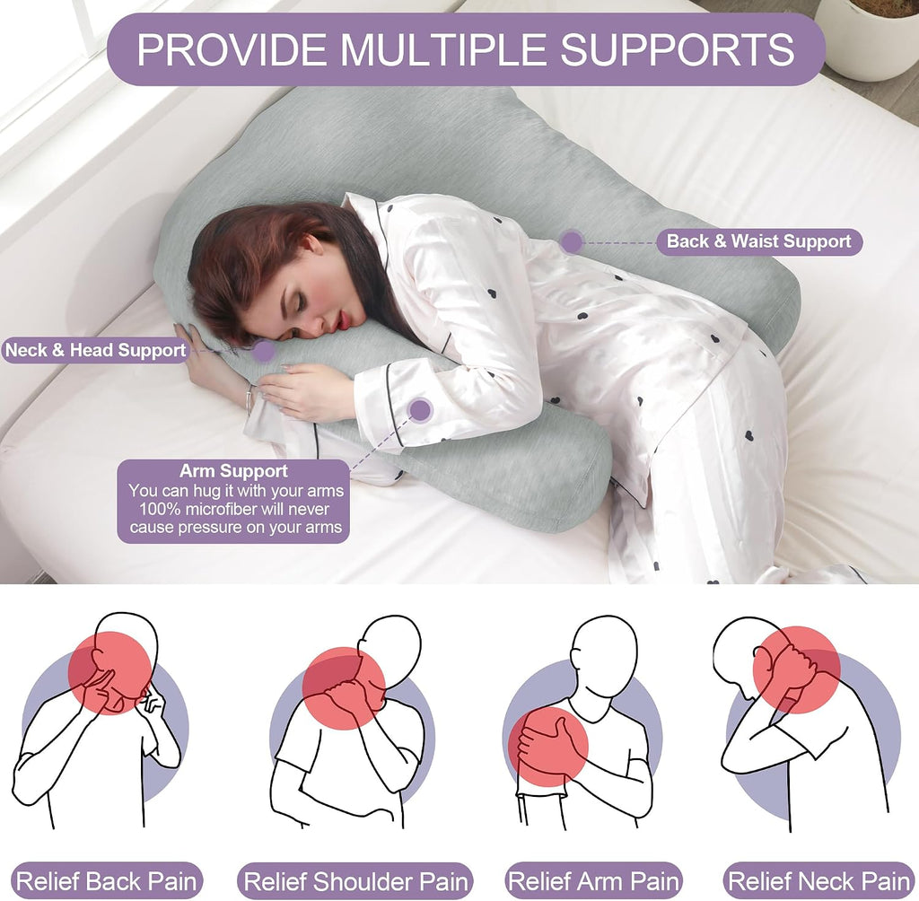 Hombys Cooling U Shaped Pillow for Neck, Contour Shoulder Pillow for Side Sleepers, Ergonomic Body Pillows for Adults, Hug Pillow with Wash…