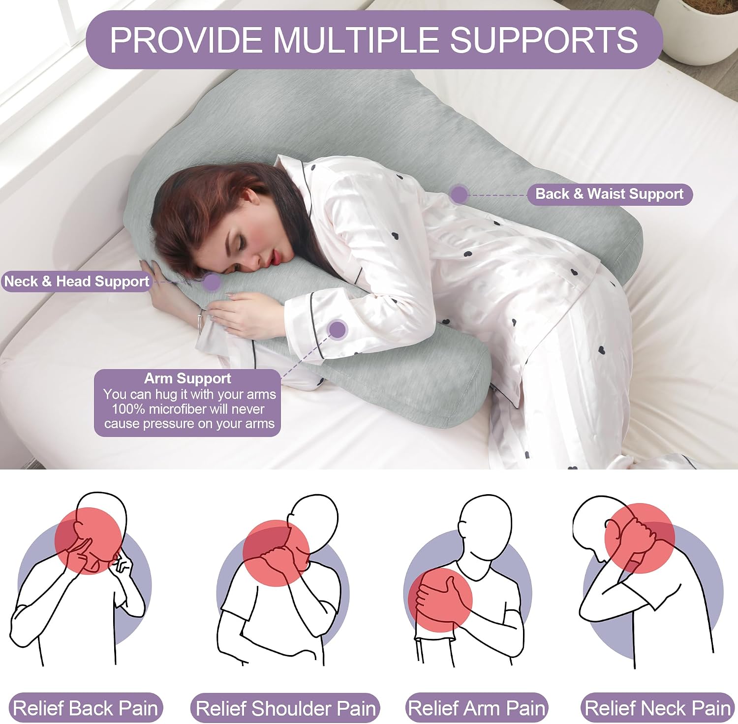 Hombys Cooling U Shaped Pillow for Neck, Contour Shoulder Pillow for Side Sleepers, Ergonomic Body Pillows for Adults, Hug Pillow with Wash…