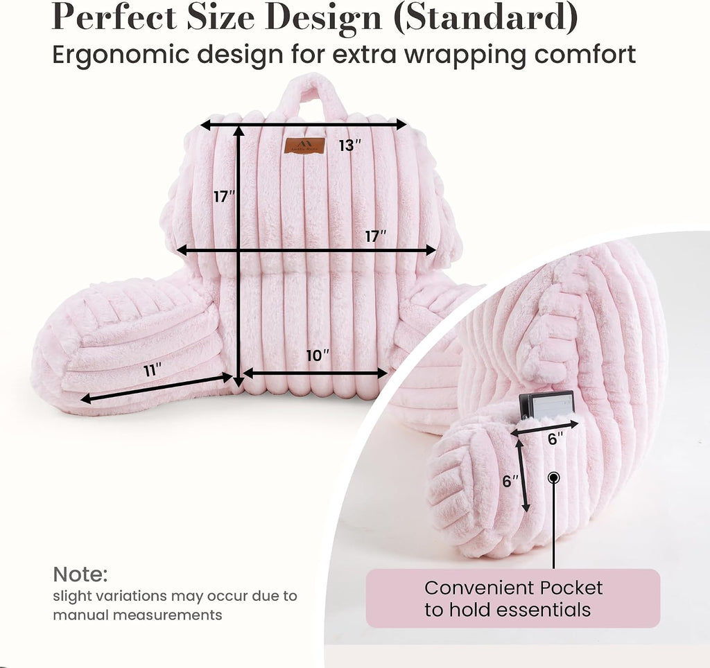 AmélieHome Amélie Home Faux Fur Reading Pillow with Pocket for Sitting in Bed, Kids Backrest Bed Pillow with Washable Cover for Loungi…
