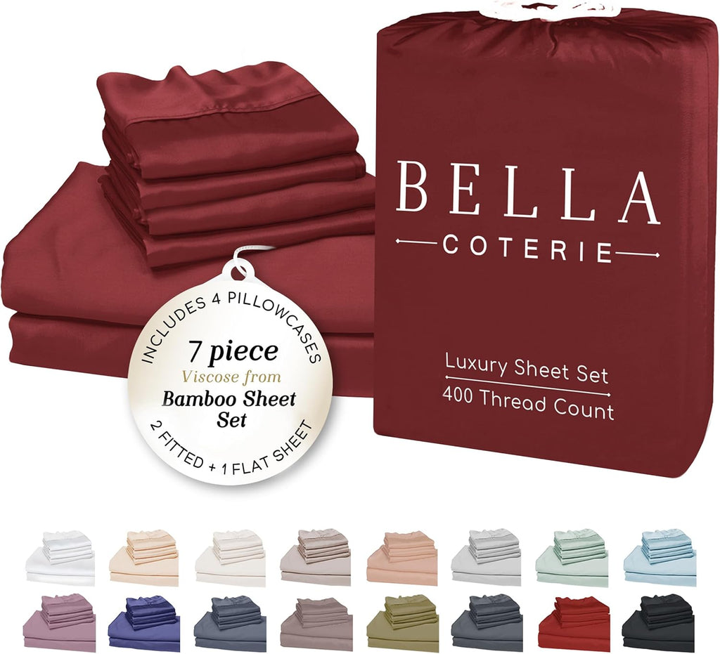 Bella Coterie 7 Piece Luxury Bamboo Viscose Split King Size Sheet Set | 2 Fitted Sheets for Adjustable Beds | 100% Organically Grown |…