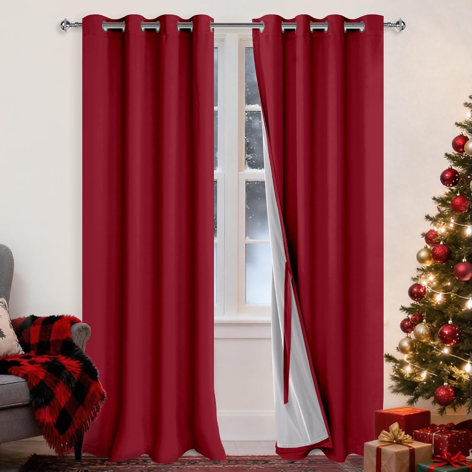 Xwzo 100% Blackout Curtains - Extra Long Thermal Insulated Black Liner Curtains, Noise Reducing and Heat Blocking Drapes for Bedroom with T…