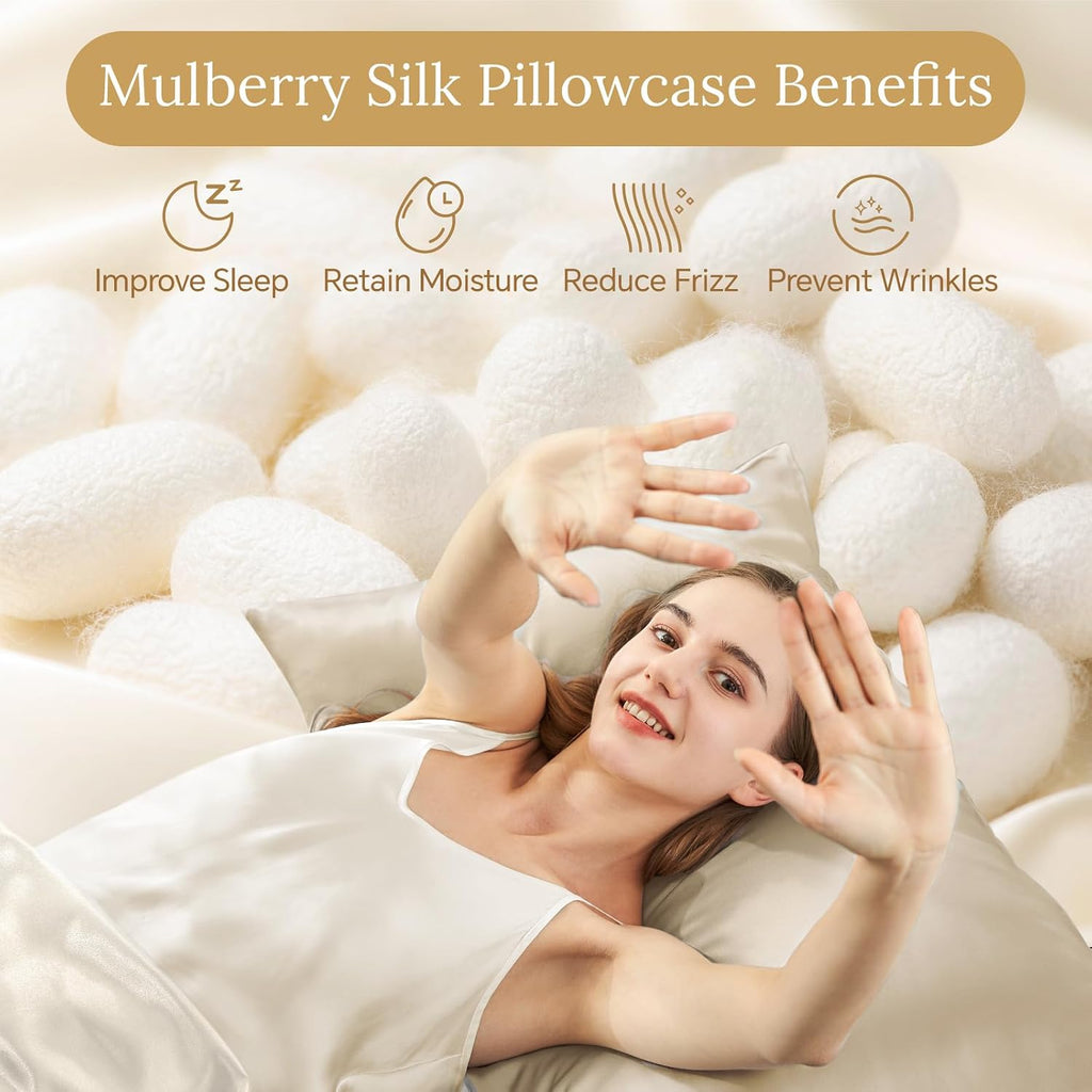 Infiixso Silk Pillow Cases 2 Pack Standard Size, Ultra Smooth & Soft Mulberry Silk Pillow Case for Hair and Skin, Breathable Cooling Silk P…