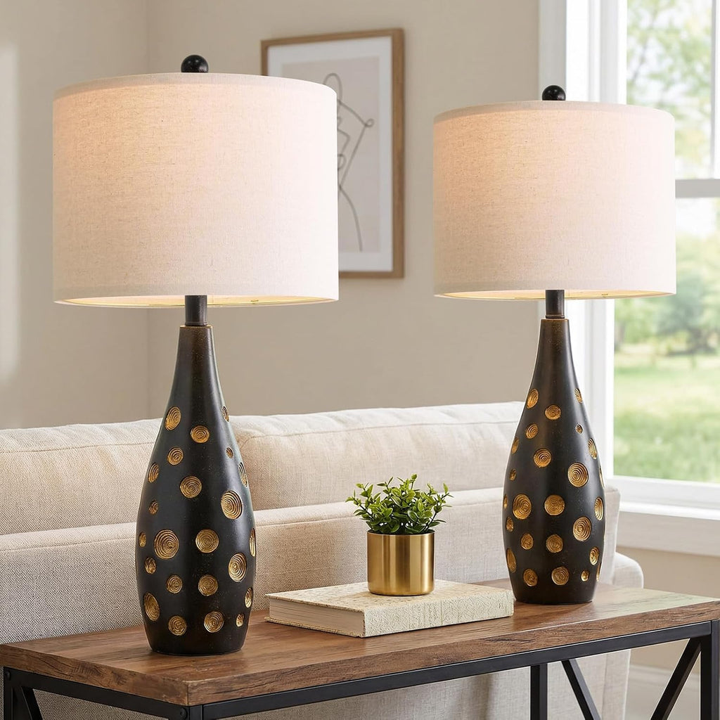 BOBOMOMO 26” Table Lamps Set of 2 for Living Room Bedroom, Modern Gold Accent Bedside Lamps with Linen Shade & Rotary Switch, Modern…