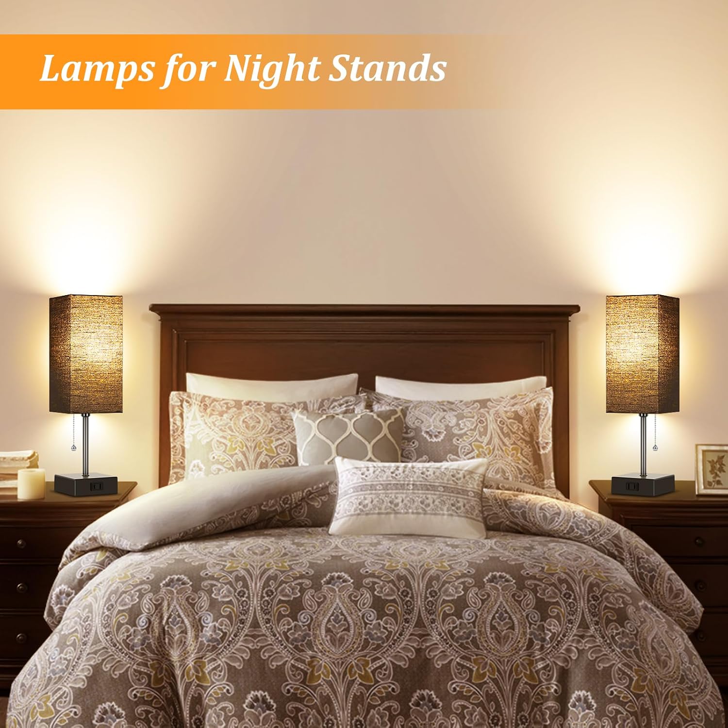 Table Lamp for Bedroom set of 2,3-Color Bedside Lamps with Pull Chain Table Lamps for Nightstand with AC Outlets, Night Light Lamps with…