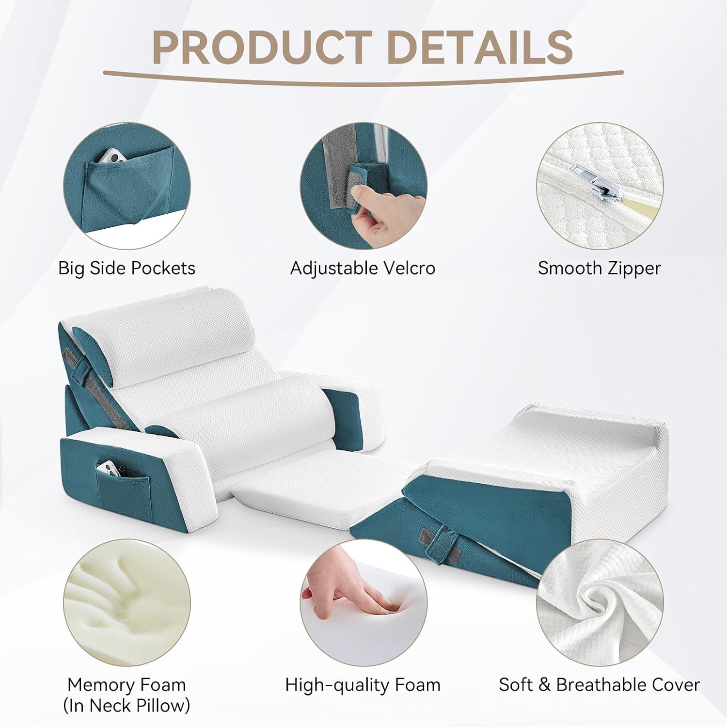 Yojoker 9PCS Orthopedic Bed Wedge Pillow Set for Sleeping, Back and Leg, Post Surgery Foam Pillow for Body, Triangle Adjustable Support Pi…