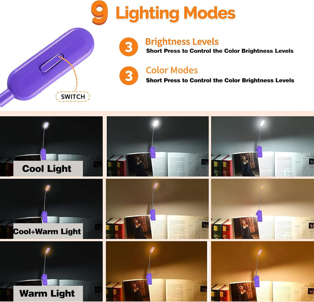 Vavofo Rechargeable Book Light for Reading in Bed Kids, 7 LED Reading Light with 9-Level Warm Cool White Daylight, Eye comfort Lamp with…