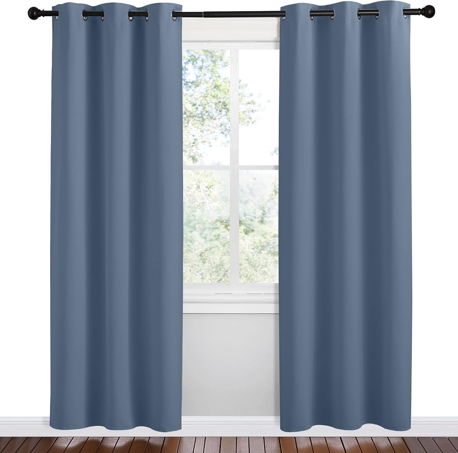 NICETOWN Short Curtains for Kitchen, Stone Blue, 1 Pair, 42 inches Wide by 78 inches Long, Thermal Insulated Solid Grommet Blackout…