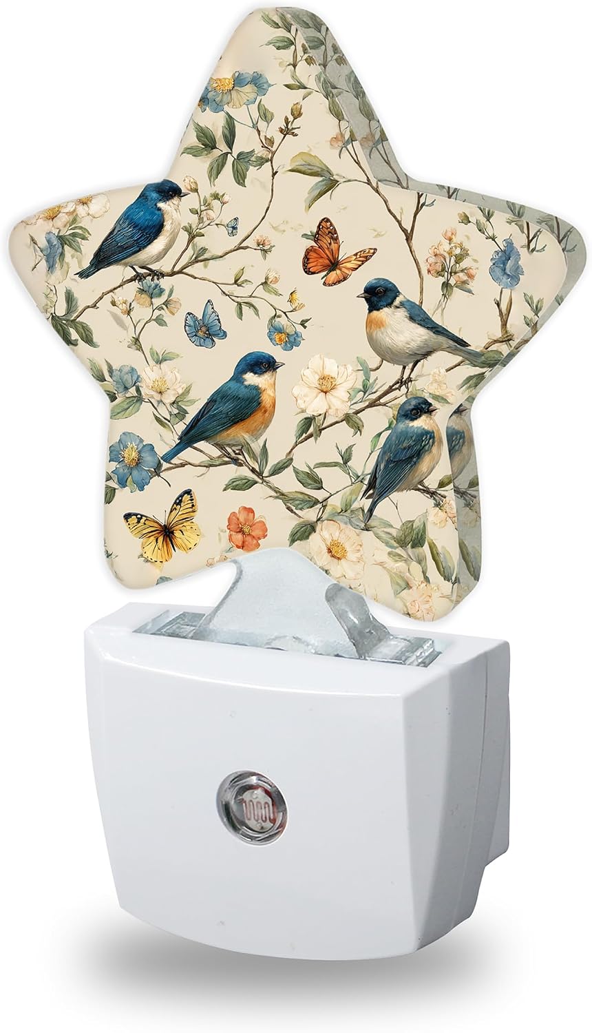 Birds Butterfly Decorative Nightlight Plug in Wall, Watercolor Floral Star Shaped Night Light with Built in Sensor for Home Decor, Kitchen…