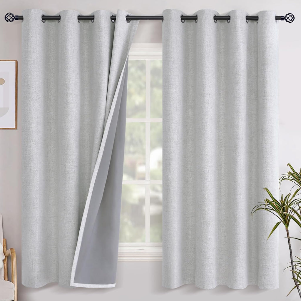 YoungsTex Linen Blackout Curtains 68 Inch Length for Bedroom, Room Darkening Heat Blocking Drapes with Grommet Thermal Insulated for Living…