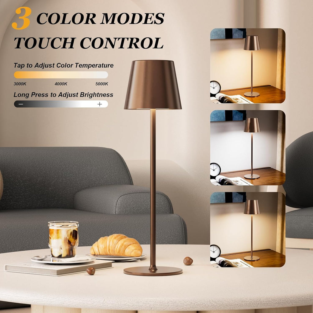 Cordless Table Lamp Rechargeable Brown - KK 2 Pack 5000mAH Battery Operated Lamp for Counter, 3 Color Stepless Dimming Wireless Lamp for…