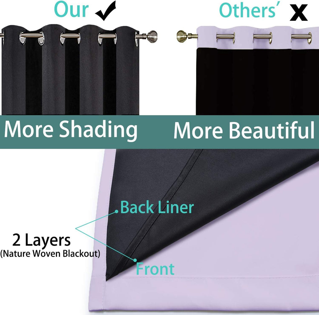 Yakamok 2 Thick Layers 100% Completely Blackout Window Curtains, Thermal Insulated Noise Reducing Drapes for Girl's Bedroom(62Wx63L, Lilac,…