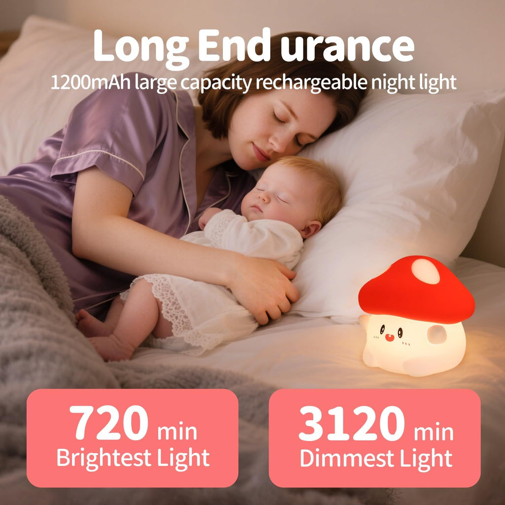 Rytinazzz Silicone Night Light for Kids, 50H Long Battery Mushroom Lamp, RGB Color Changing Mood Light, Gift for Kids, Rechargeable Tap…