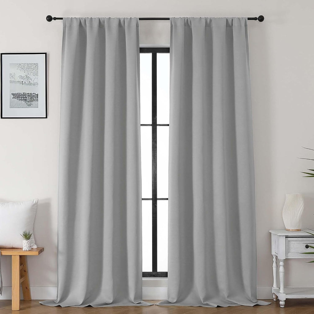 Gwine Silver Grey Blackout Curtains for Bedroom 96 Inch Length, Room Darkening Energy Saving Black Out Curtains for Living Room, Window…