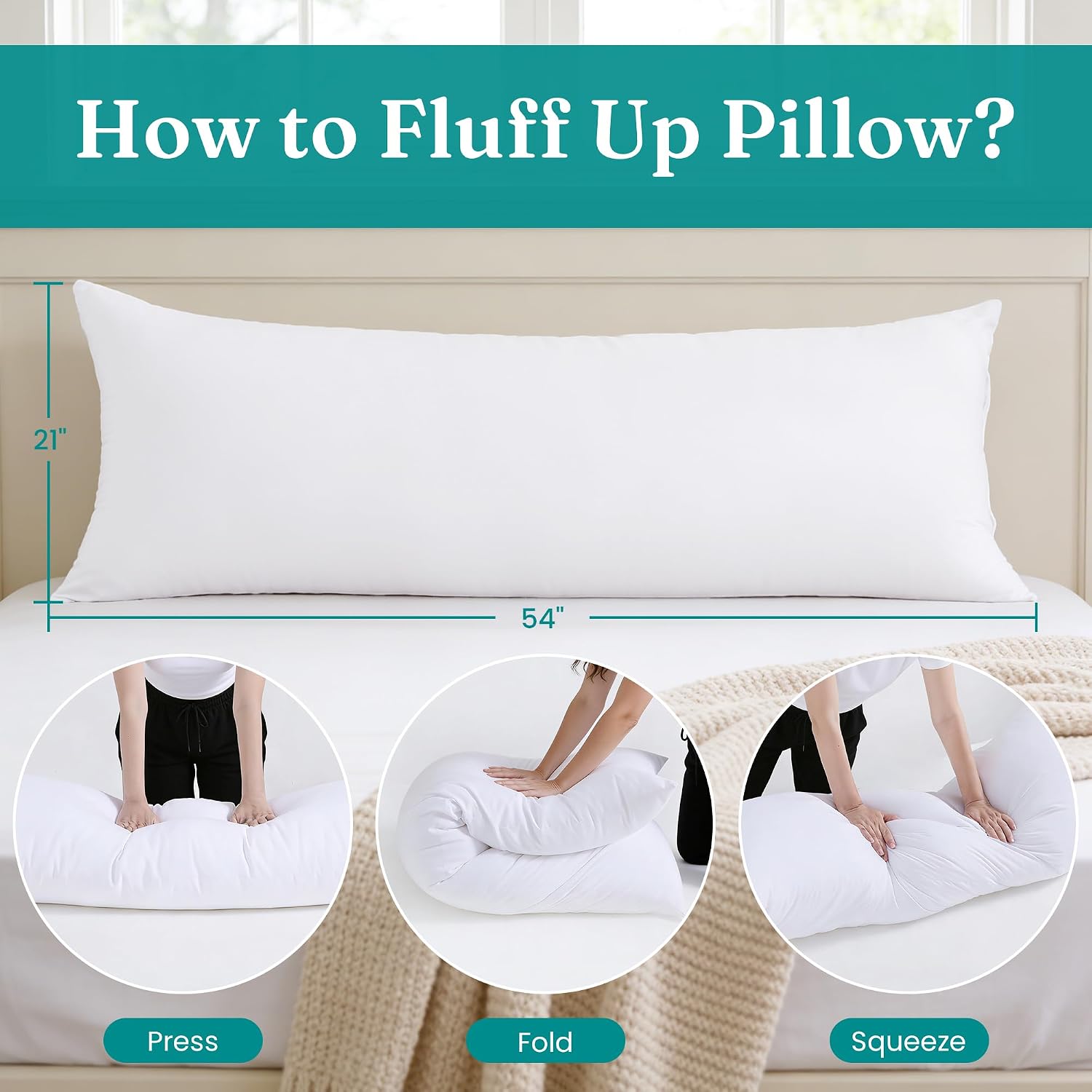 Oubonun 21x54 Full Body Pillow for Adults, Big Long Bed Pillow for Sleeping, Premium Firm Body Support Pillows for Side Sleepers