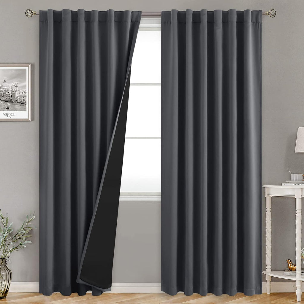 BGment 100% Room Darkening Thermal Insulated Blackout Curtains 84 Inches Long for Bedroom, Rod Pocket and Back Tab Double Layer Noise…