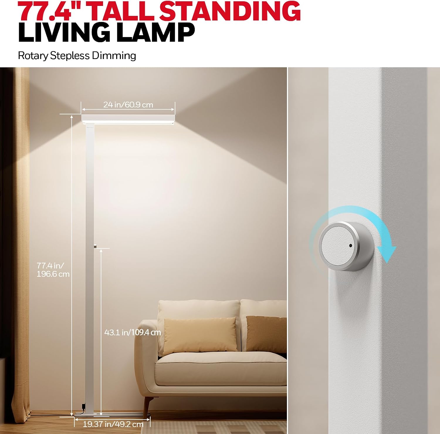 Honeywell 10400LM LED Floor Lamp, 02E Pro Sunturalux Eye-Caring Reading Standing Light, 100W Modern Natural Daylight 4000K Dimmable 77"…