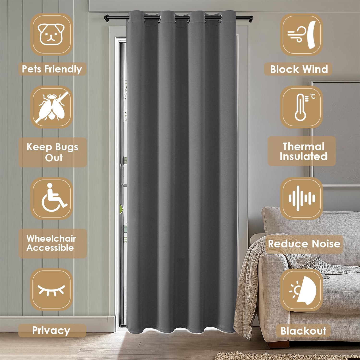 ChrisDowa Blackout Curtains 80 Inches Long for Doorways and Closets, Thermal Insulated Temporary Room Dividers (1 Panel, Grey, 42 x 80 Inch…