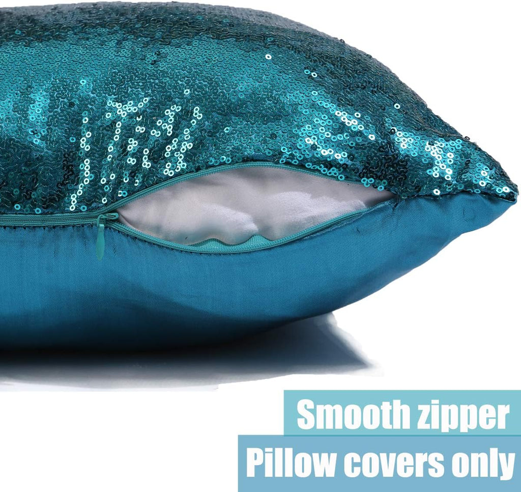 Eternal Beauty Set of 2 Sequin Decorative Pillow Cover Teal Throw Pillow Covers for Couch Throw Pillows 18 X 18 Inches