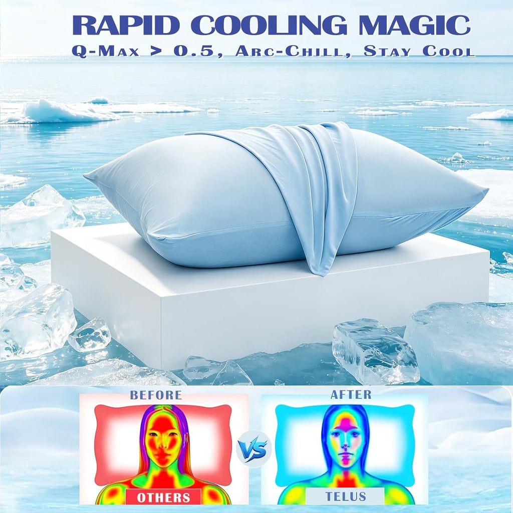 TELUS Cooling Pillowcases Standard Size 2-Pack, Silky Soft Breathable Pillow Case with Envelope Close, Stay Cool Pillow Cover for Hot…