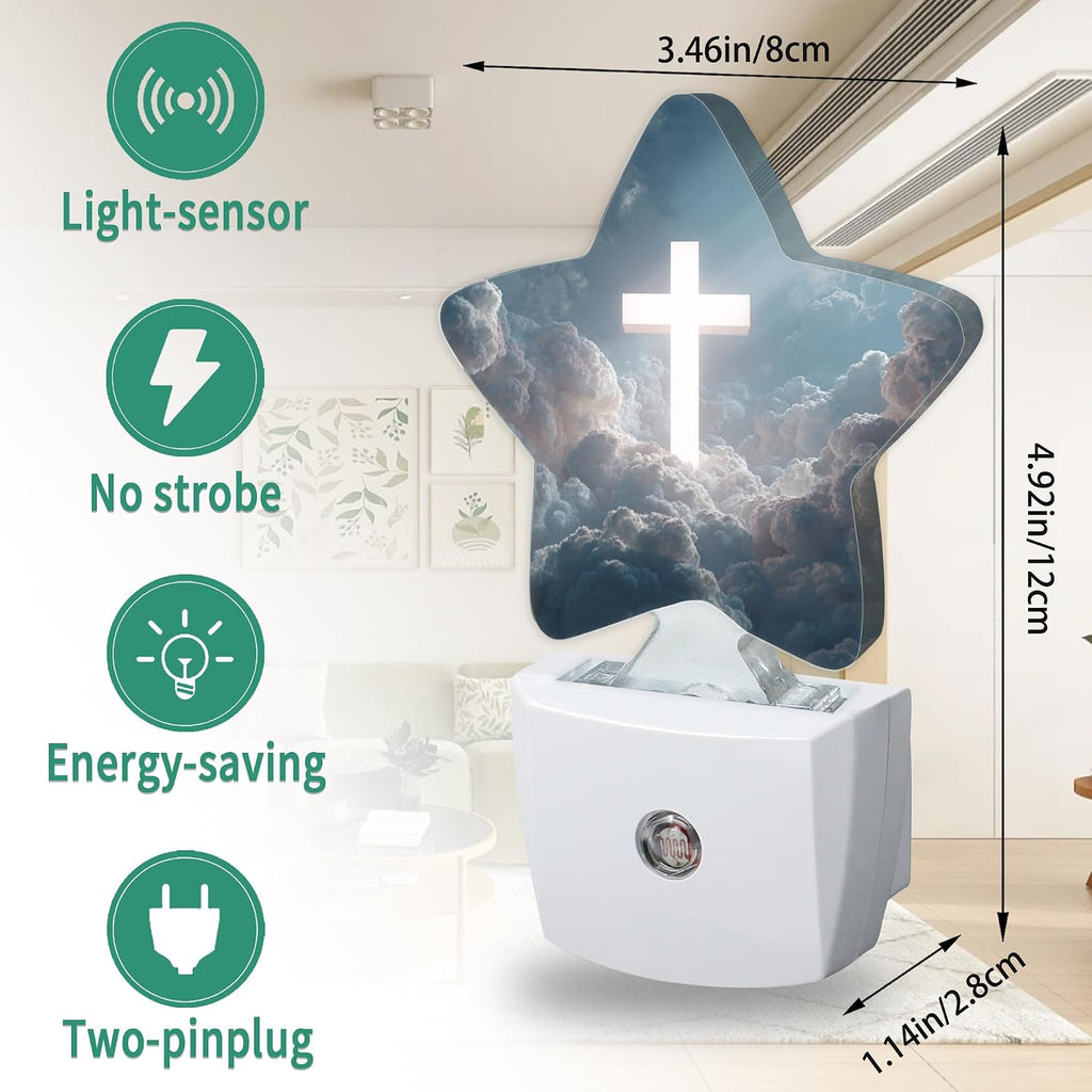 Cross in the Clouds Plug in Star Night Light, Night Light with Sensor for Kids Nursery Bedroom, Decorative Soft Glow Lamp for Hallway…
