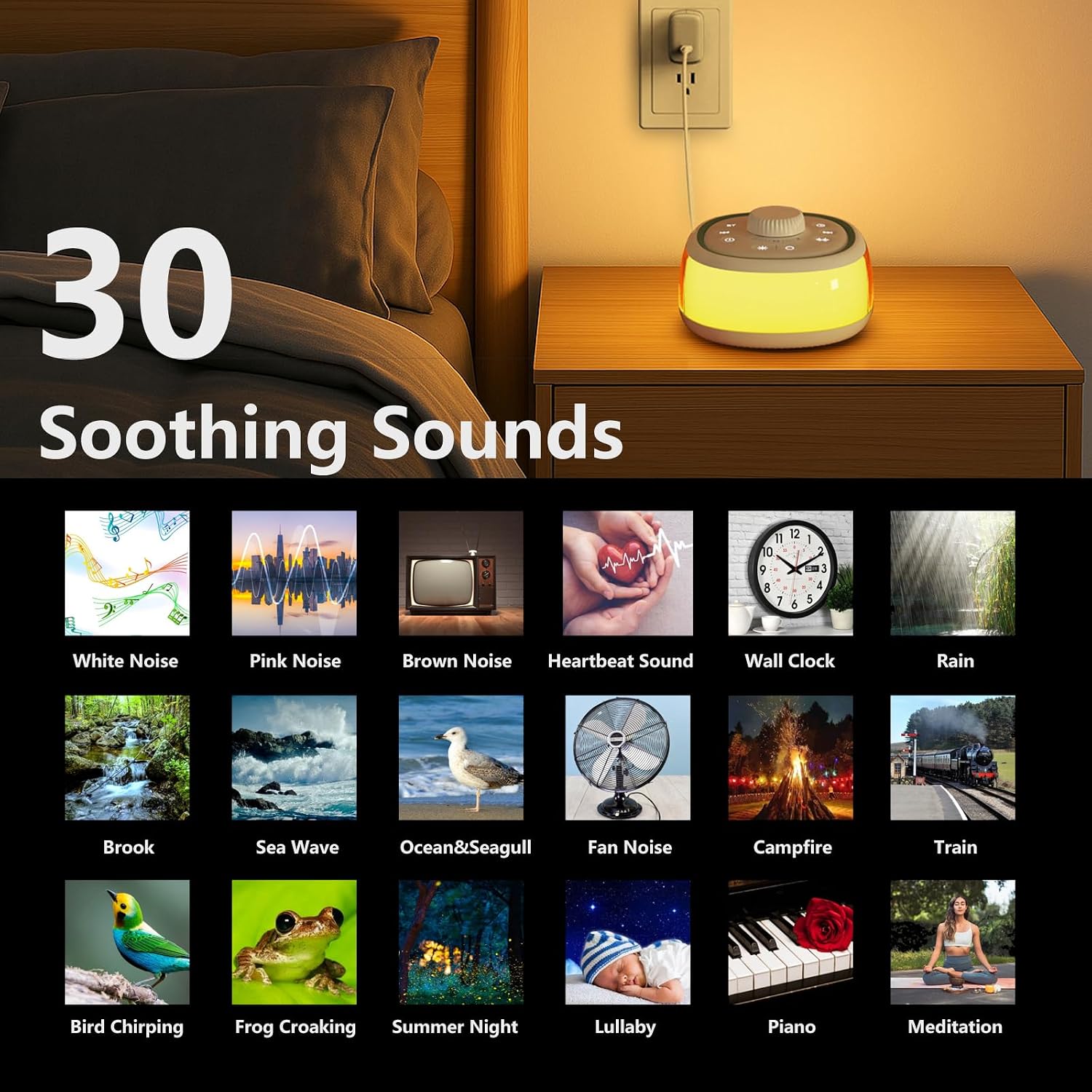DONOW White Noise Sound Machine with Light Bluetooth, 30 Soothing Sounds, Knob Volume Control, 8 Colors Night Light with Memory Function…