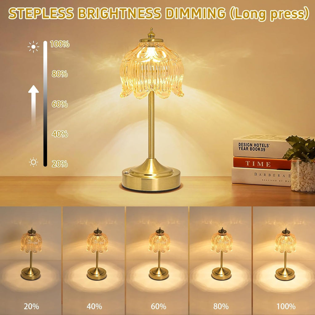 Cordless Lotus Flower Table Lamp, 5200mAh Rechargeable Battery Operated Portable Lamp, 3-Color Dimmable Touch Control Small Desk Lamp for…