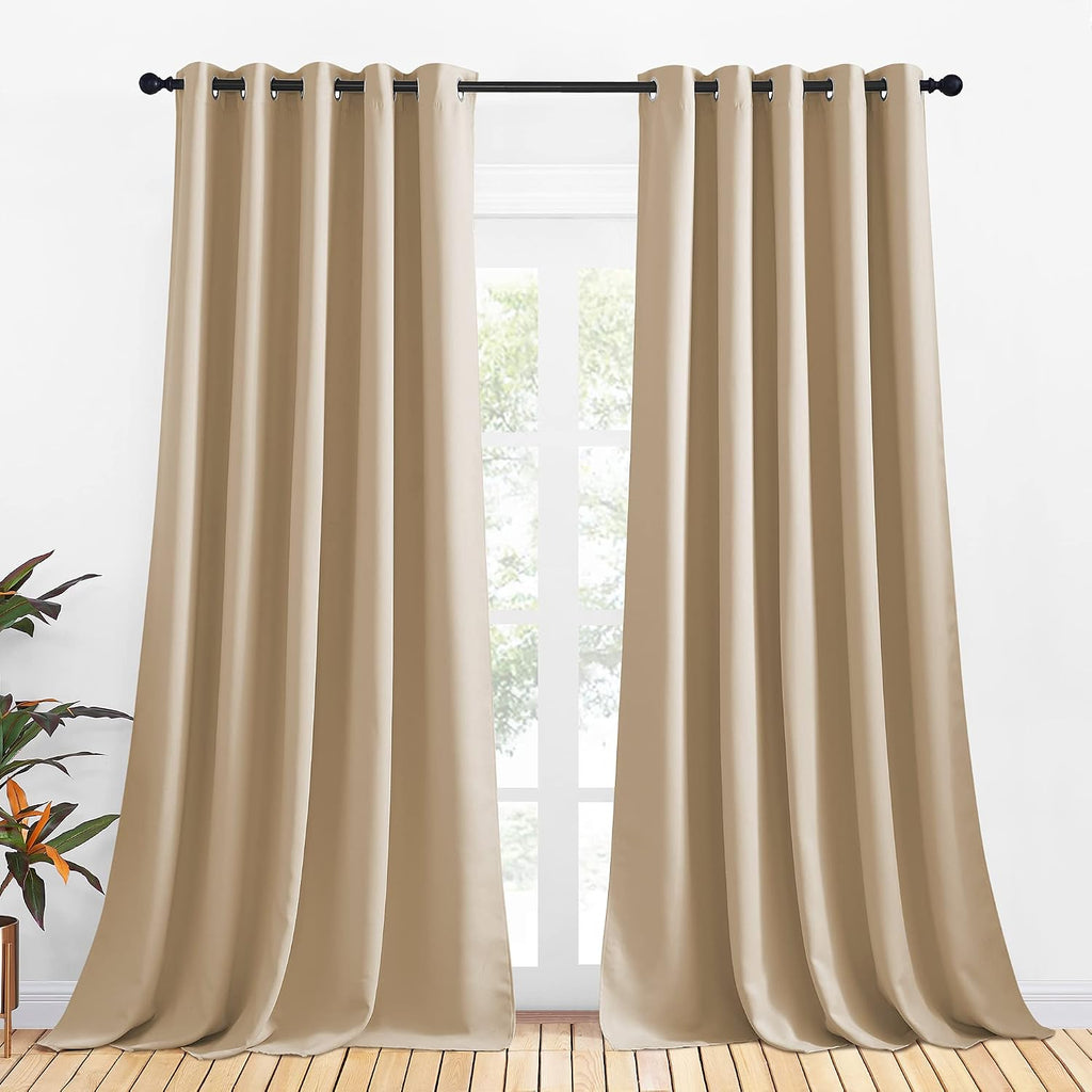 NICETOWN Room Darkening Draperies Window Curtain Panels, Thermal Insulated Grommet Room Darkening Curtains for Bedroom (Biscotti Beige, 2…