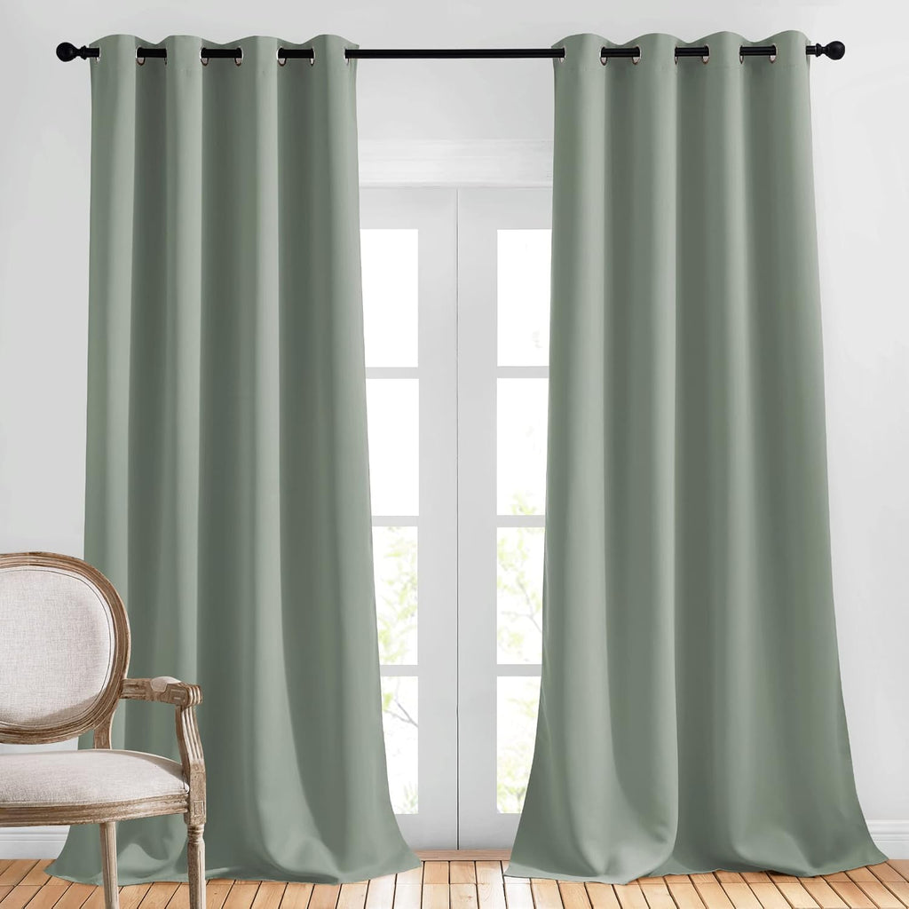 Nicetown Room Darkening Sage Green Curtains 108 inch Length - Grommet Thermal Insulated Window Treatments Solid Panels for Living Room/Bedr…