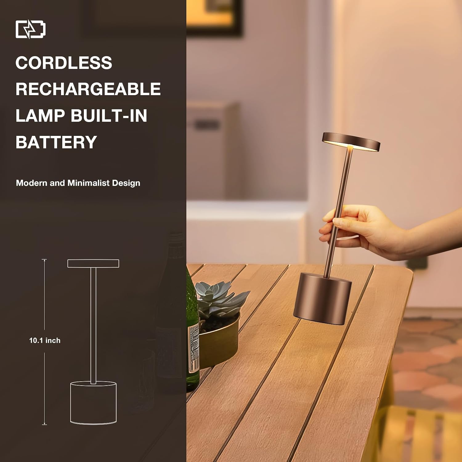 Kakanuo Brown Cordless Lamp Set, Rechargeable Lamp, 3 Color Temperature, LED Outdoor Wireless Lamps, Battery Operated Lamps, Stepless…