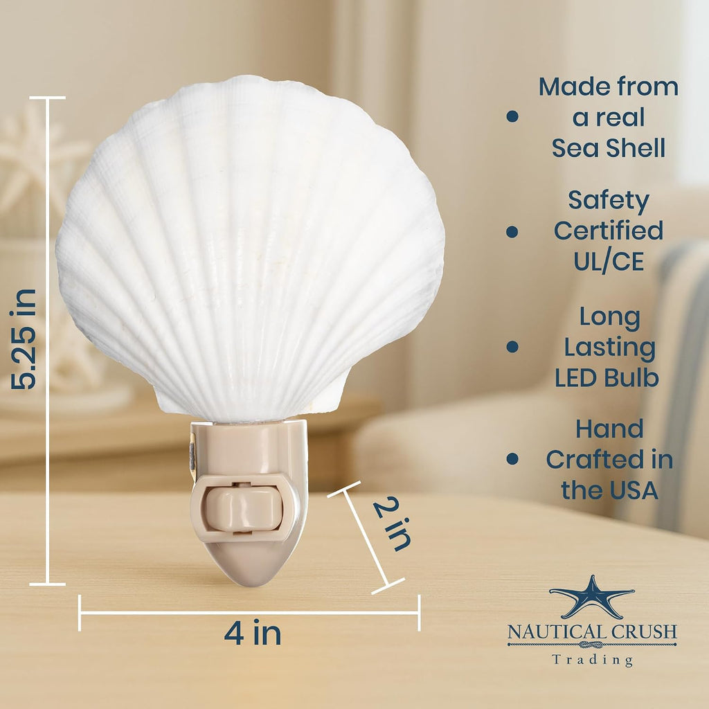 Nautical Crush Trading Seashell Night Light – Beach Night Light with White Clam – Shell Light for Bathroom – Sea Shell Lamp – Seashell…
