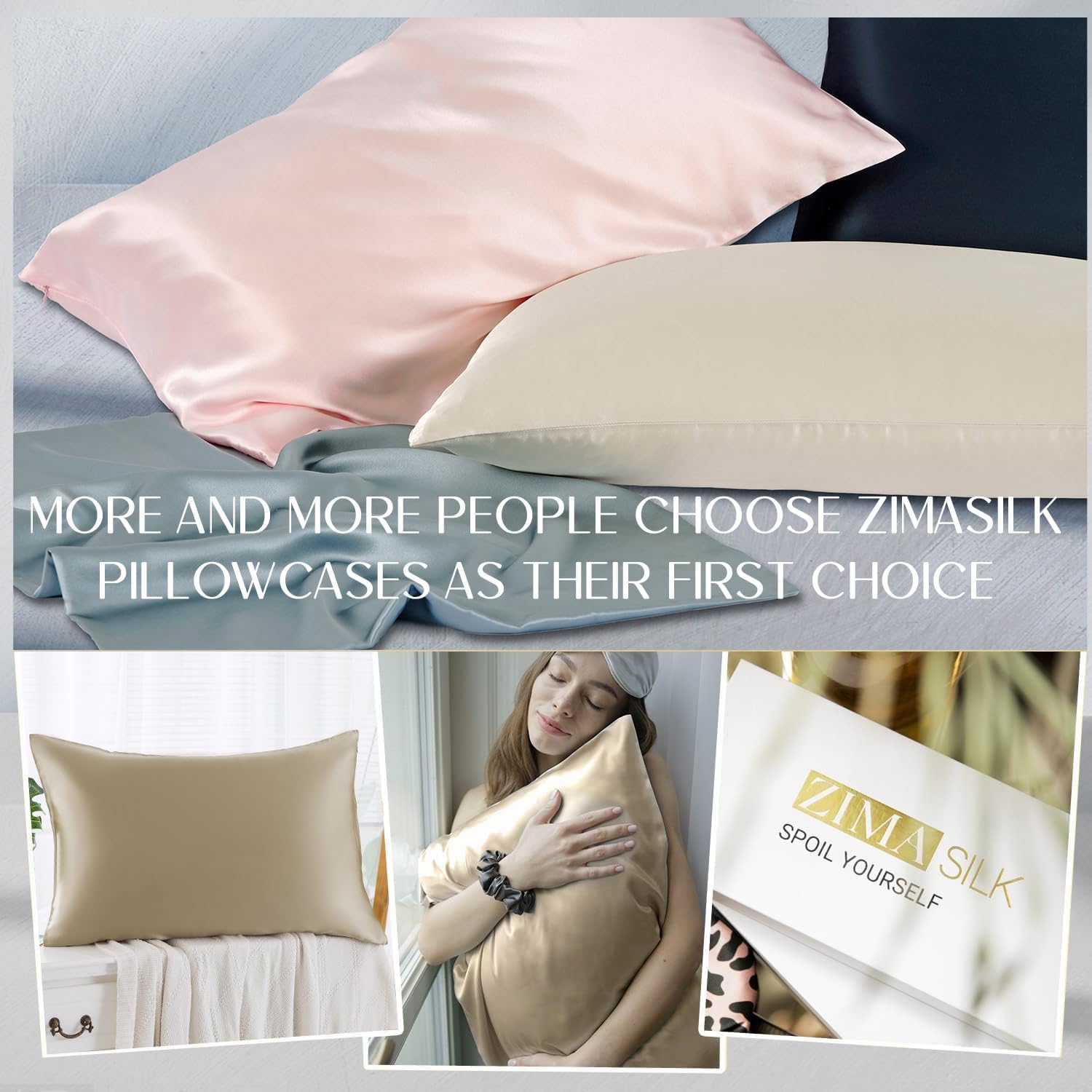ZIMASILK 100% Pure Mulberry Silk Pillow Cases for Hair and Skin, Soft, Hypoallergenic & Smooth, Both Sides Grade 6A Silk, with Hidden…