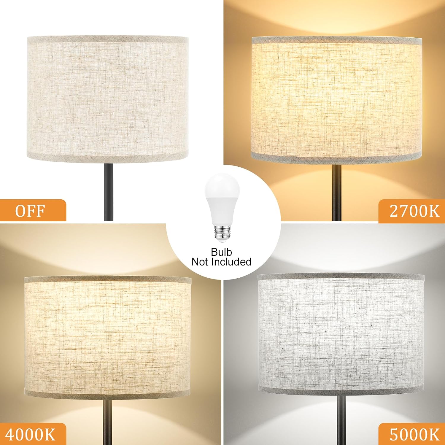 Ambimall 60'' Modern Floor Lamp with Shade, Tall Lamps for Living Room, Bedroom, Office, Dining Room, Beige Shade with Black Pole(Without B…