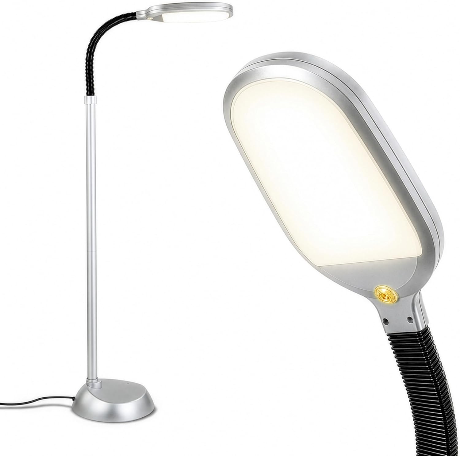 Brightech Litespan Titanium Silver LED Floor Reading Lamp, Energy Efficient, Adjustable Standing, 850-950 Lumens, 12W, 3-Year Warranty Silv…