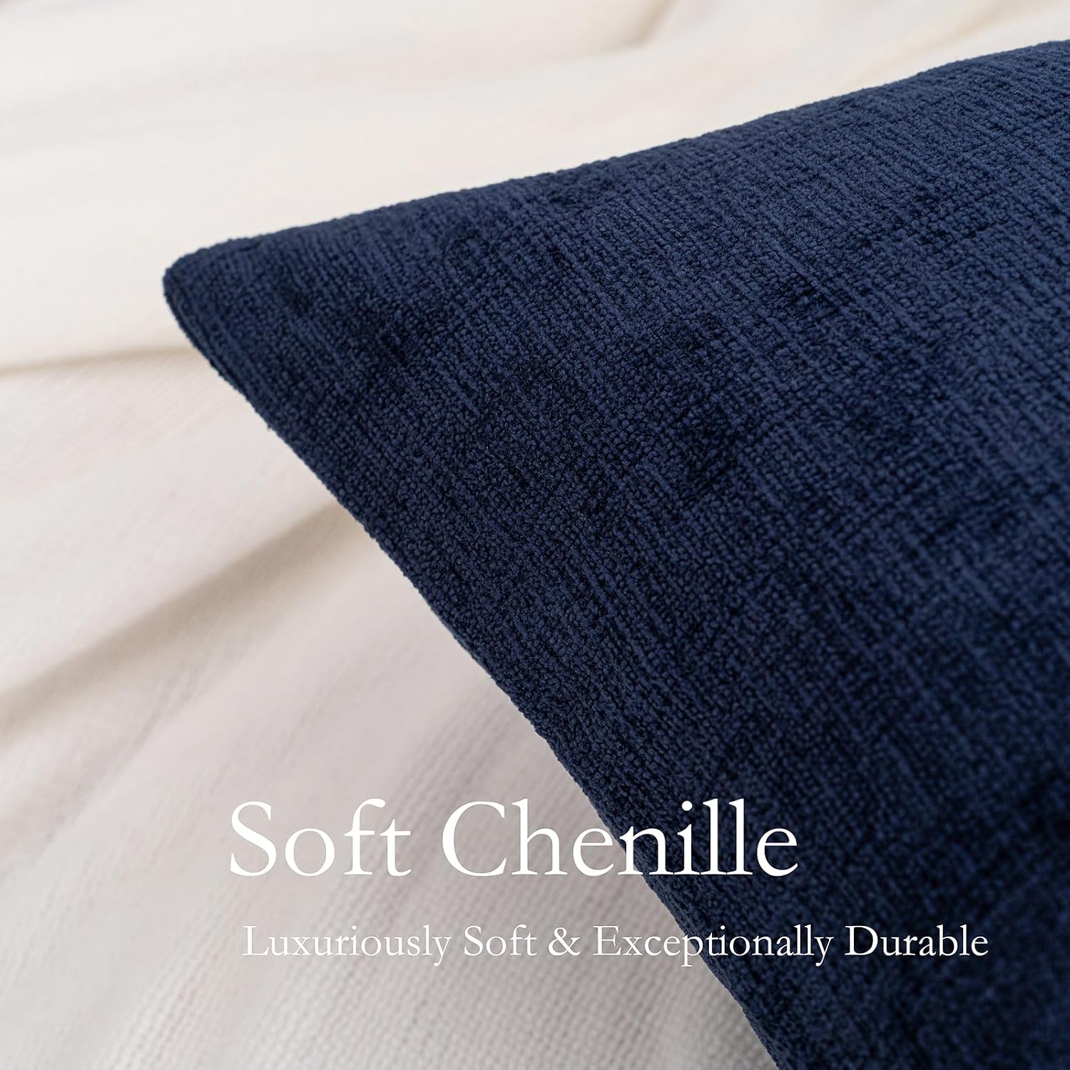 Hwy50 HWY 50 Navy Blue Couch Pillow Covers 22x22 Inch Pack of 2, Soft Chenille Decorative Throw Pillow Cases Farmhouse for Sofa Living Room…
