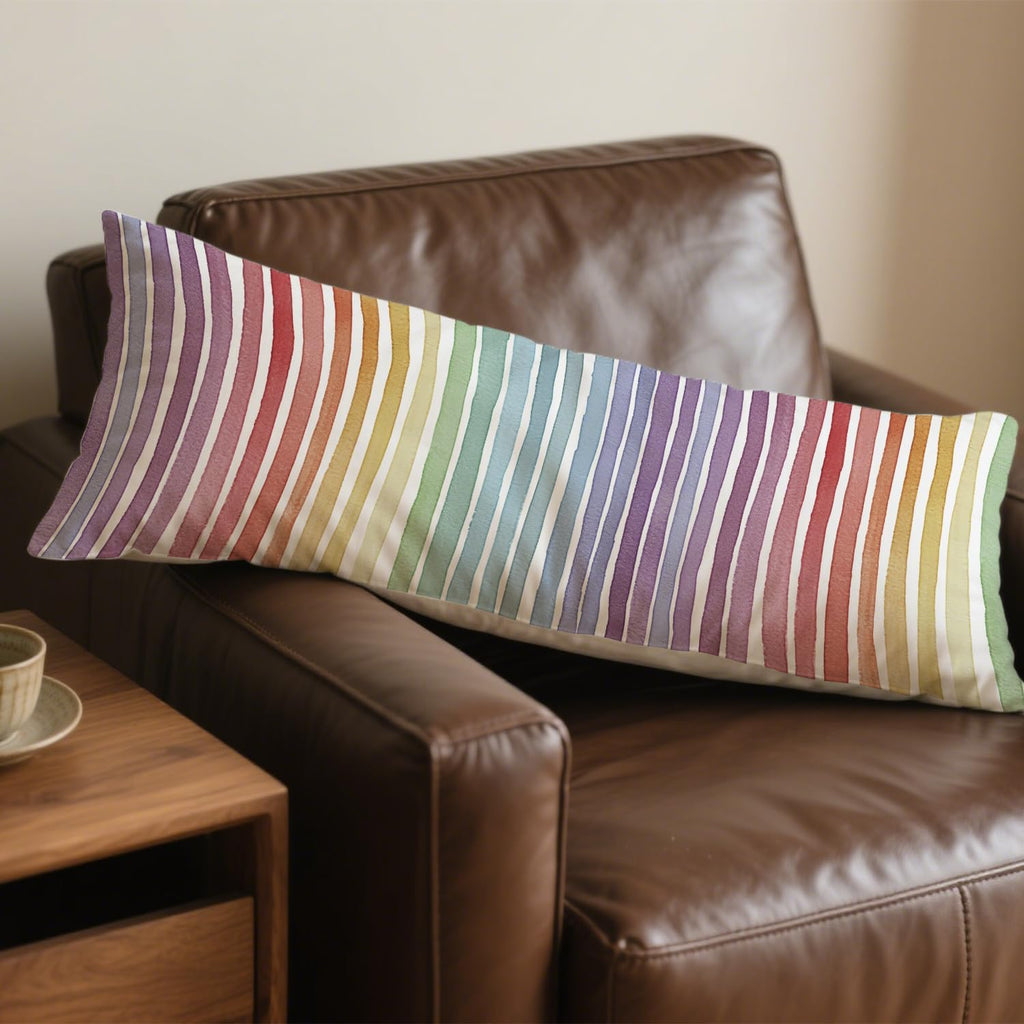 Boho Colorful Striped 20x54 Body Pillow Cover, Minimalist Boho Watercolor Rainbow Striped Decorative Long Body Pillow Cases for Kids Room…