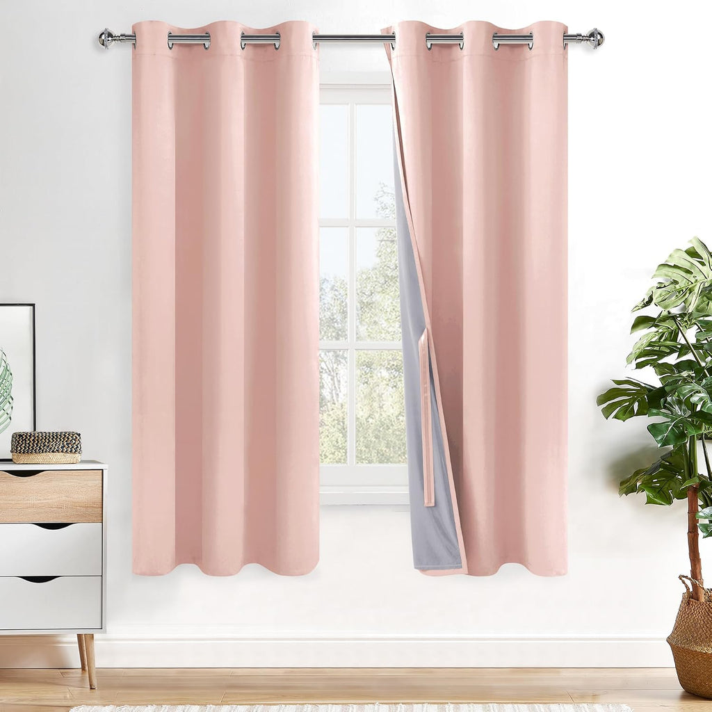 Xwzo 100% Blackout Curtains 63 Inches Long - Heat and Full Light Blocking Window Treatment with Black Liner for Bedroom/Nursery with Tiebac…