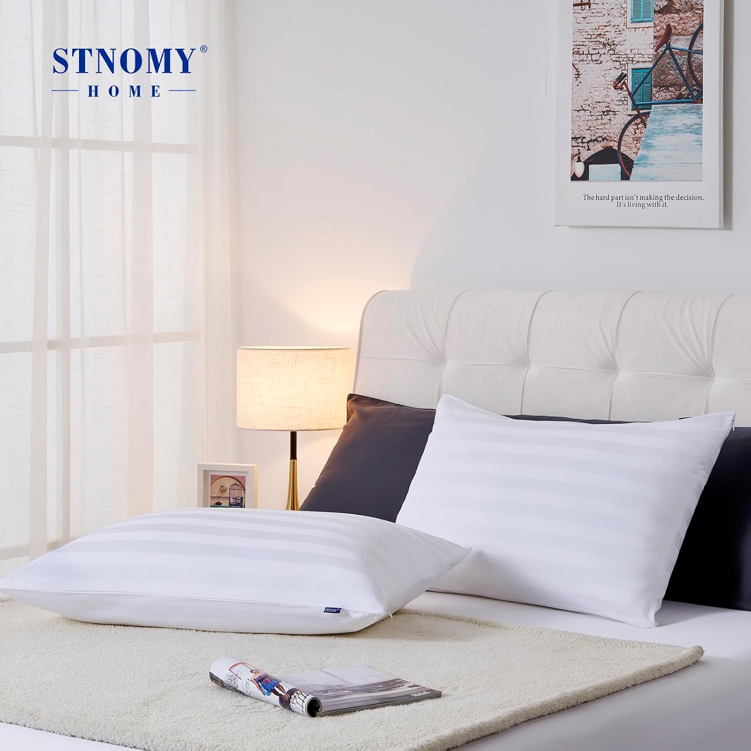 Stnomyhome Cotton Pillow Protectors with Zipper Durable Soft Breathable Pillow Cover Standard Size 2 Pack 2 Pack Cotton White