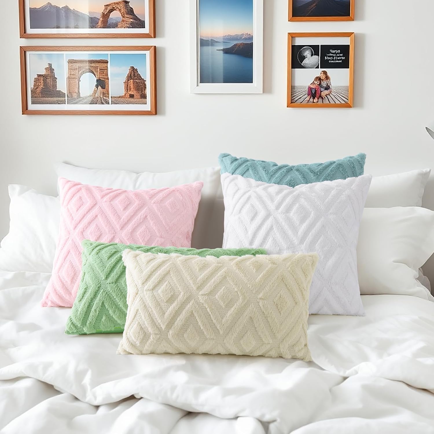 decorUhome Summer Couch Euro Sham Throw Pillow Covers 22x22 Set of 2, Decorative Soft Plush Faux Fur Wool Accent Pillow Covers for Modern F…