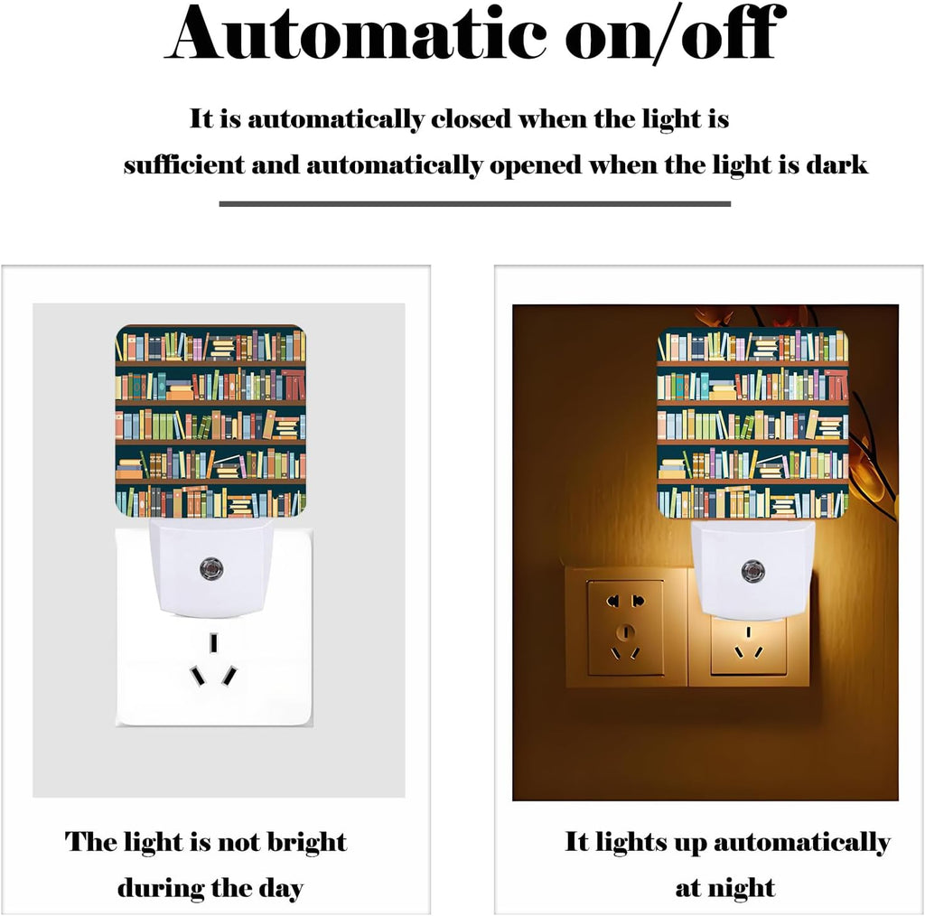 Bookshelves Full of Books Night Light, Plug-in Night Lights with Dusk to Dawn Sensor for Stairway, Hallway, Bedroom Sleep Friendly Ideal for…