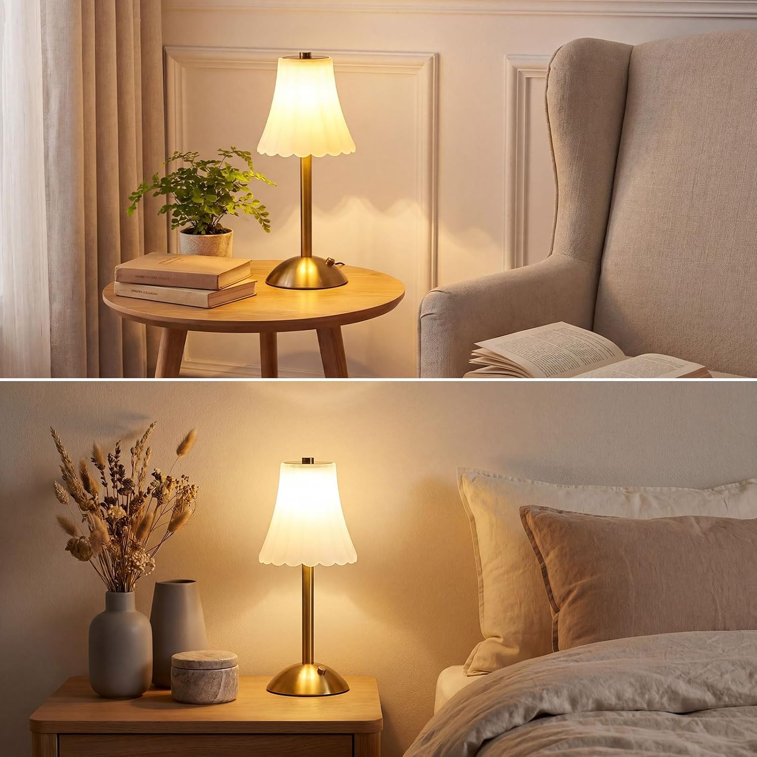 Liliful 2 Pcs Cordless Table Lamp Rechargeable Touch LED Small Gold Portable Battery Operated USB-c Desk Lamp 3 Color Dimmable for…