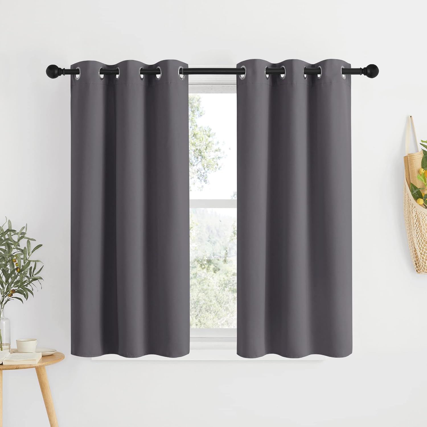 NICETOWN Grey Blackout Curtain Panels 48 inch Long Set of 2 for Bedroom, Thermal Insulated Grommet Top Light Blocking Draperies and…