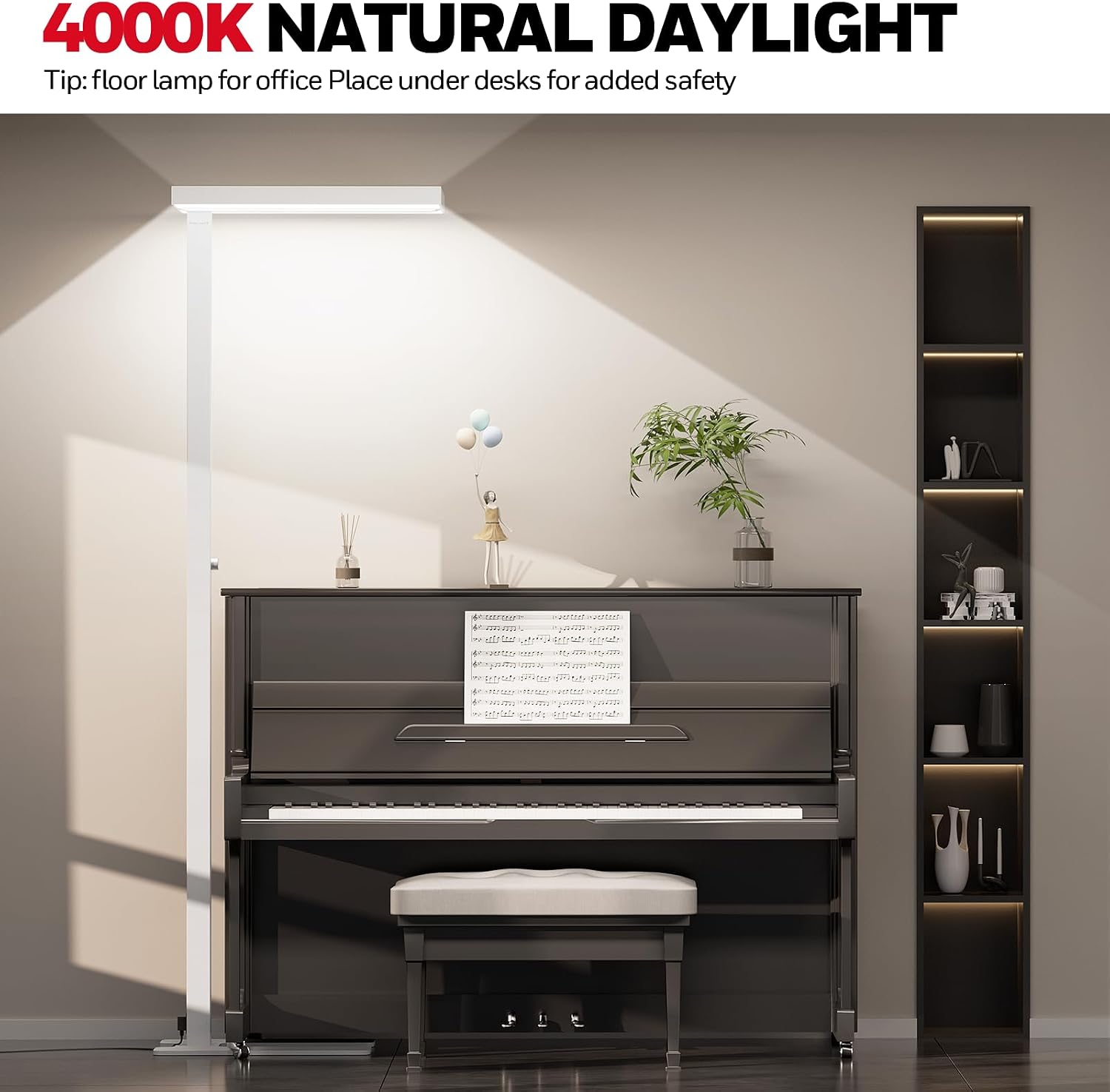 Honeywell 6000LM LED Floor Lamp, 02E Sunturalux Eye-Caring Reading Standing Light, 60W Modern Natural Daylight 4000K Dimmable 77" Tall…