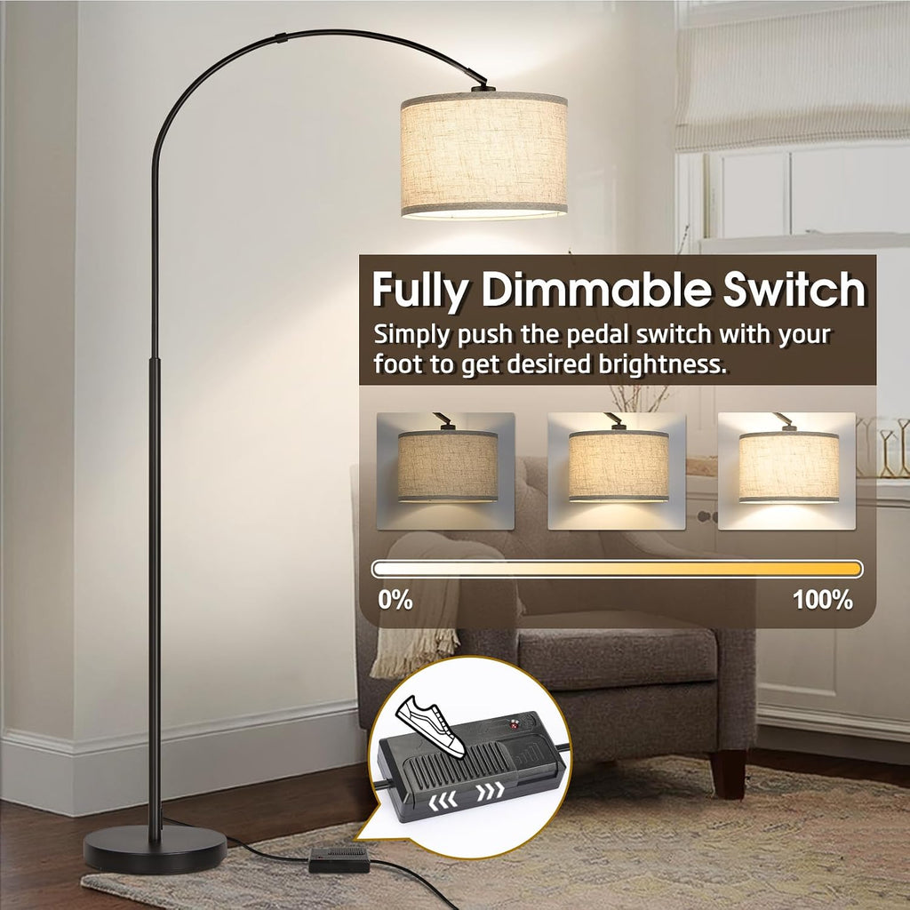 Dimmable Floor Lamp, Arc Floor Lamp with Dimmer, Black Standing Lamp with Adjustable Hanging Shade, Over Couch Tall Reading Light, Modern…